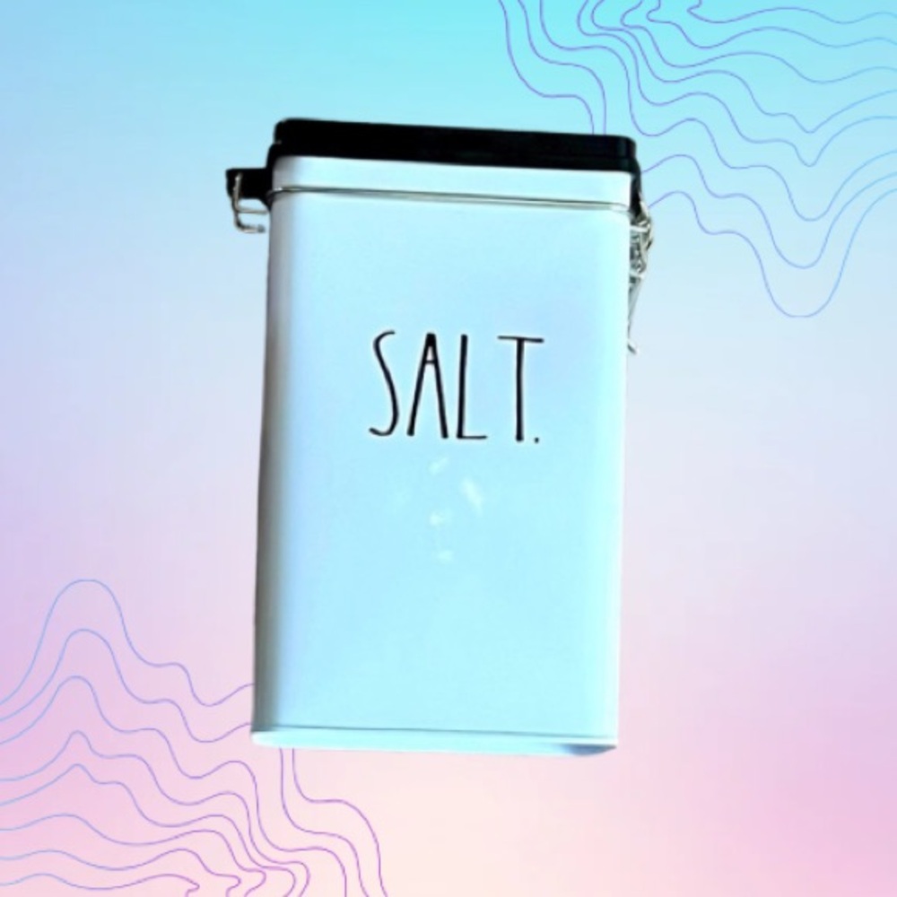 RAE DUNN Rae Dunn Salt Tin Canister White with Black Lettering